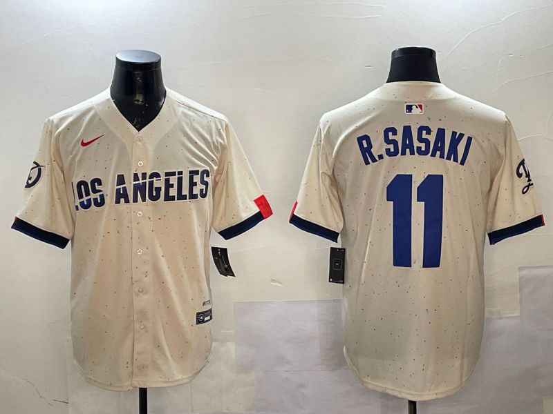 Men Los Angeles Dodgers #11 R.Sasaki Cream Fashion Game 2025 Nike MLB Jersey style 1